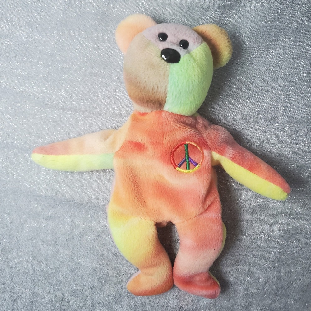 VTG Ty Beanie Baby Peace‎ Bear 1996 Tie Dye Multicolor Plush Toy with Tush Tag